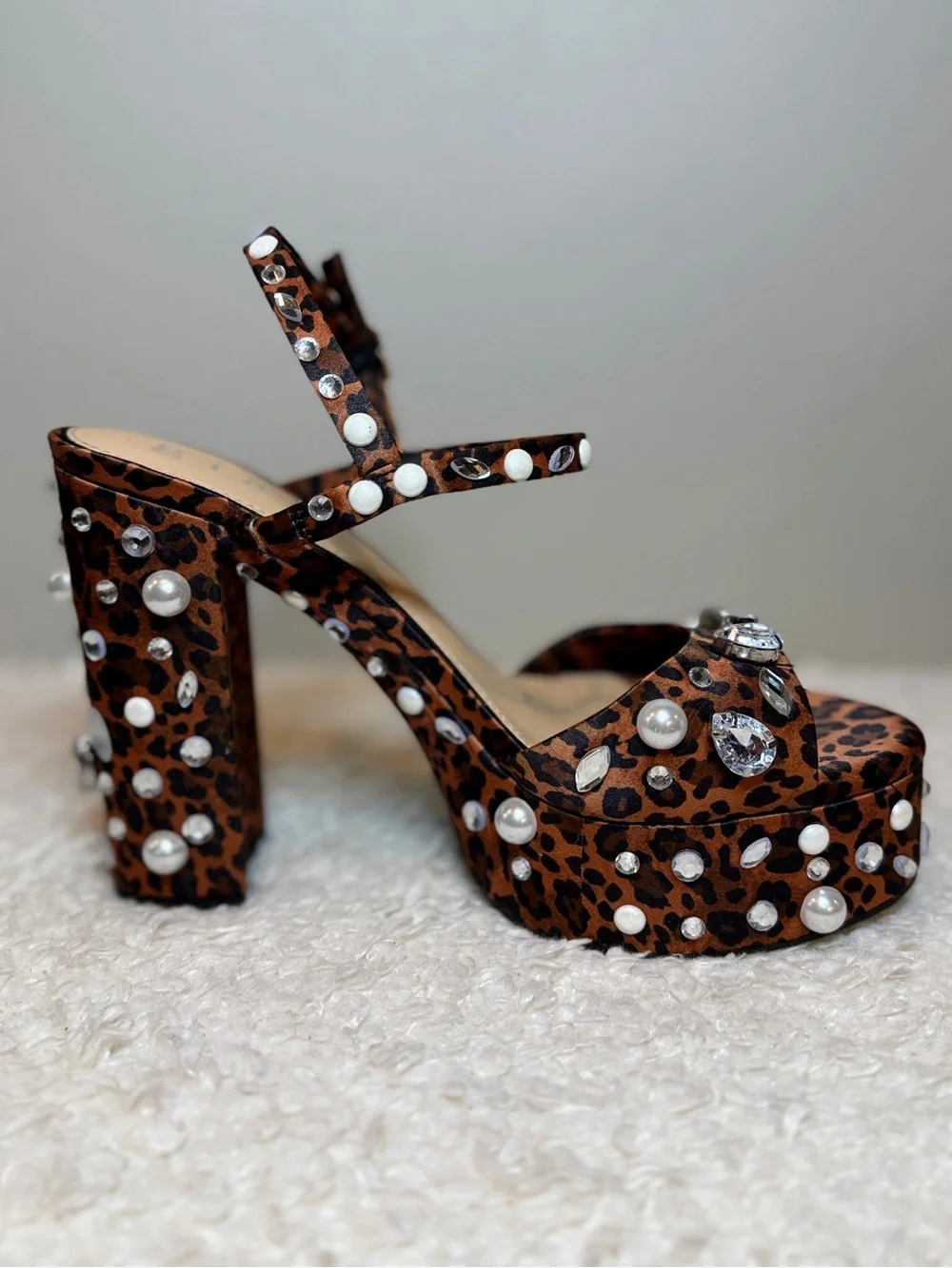 Gianni Bini Leopard Jewel Ornamented Platform Sandals